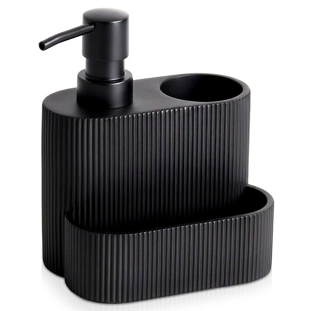 Indų ploviklio dozatorius su kempinės ir šepetėlio laikikliu, 250 ml, juodas, 13 × 10 × 16 cm