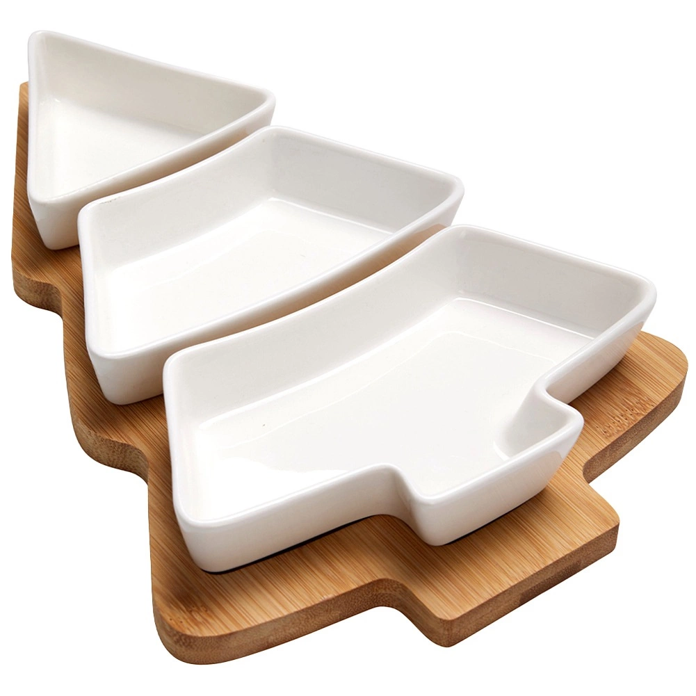 Užkandžių serviravimo rinkinys su eglutės formos padėklu, baltas, 27,5 × 20 × 4 cm, 4 dalių 2