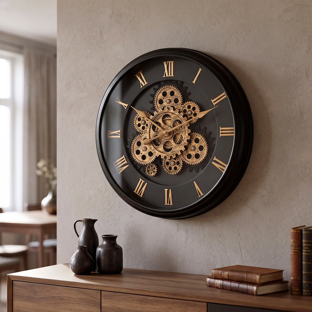 Sieninis laikrodis su judančiu mechanizmu, juodas, 40 cm