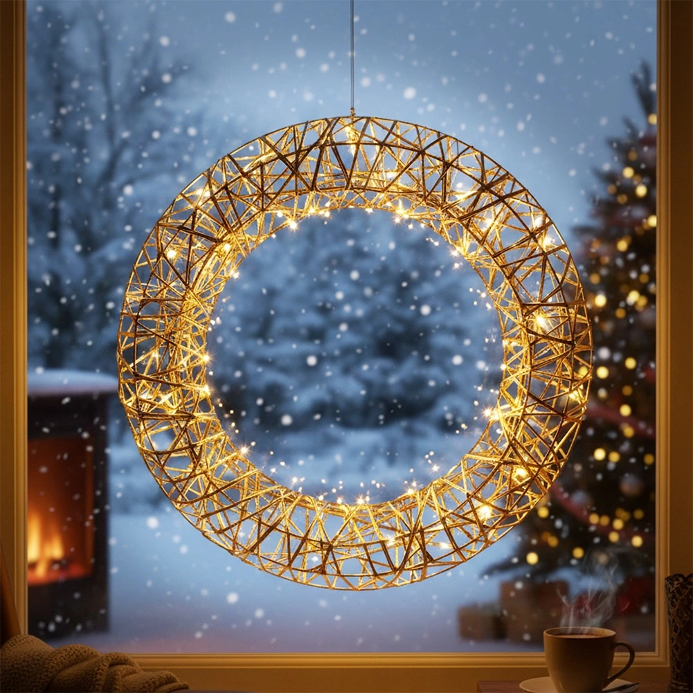 Šviečiantis kalėdinis vainikas, 30 LED, auksinis, 40 cm