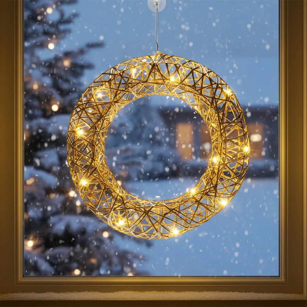 Kalėdinis vainikas su 20 LED ir laikmačiu, auksinis, 30 cm