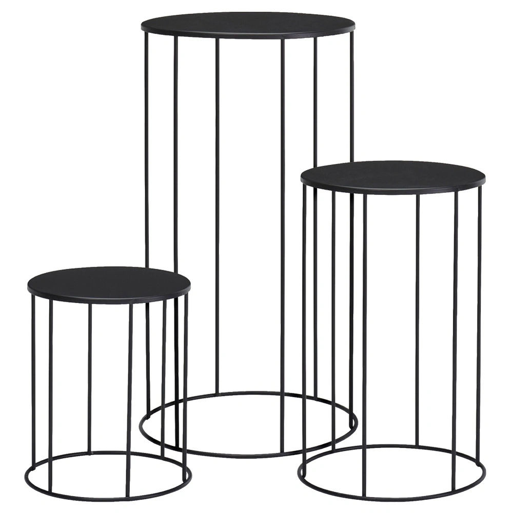 Augalų stovų rinkinys, metalinis, juodas, 16 × 16 × 19 / 18 × 18 × 29 / 21 × 21 × 39 cm, 3 vnt. 2