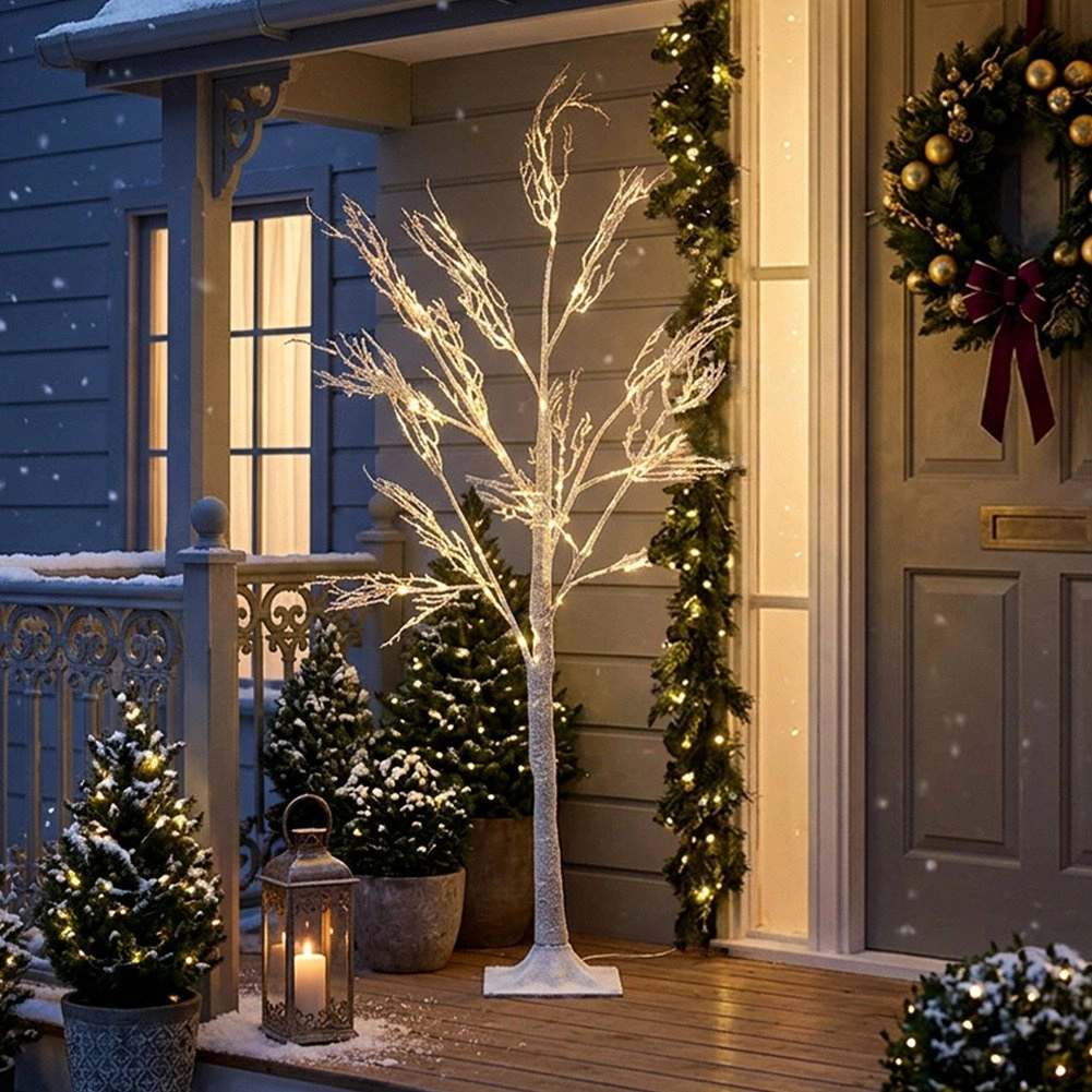 LED dekoratyvinis medelis su 150 LED ir apsnigtomis šakomis, rudas, 120 cm 3
