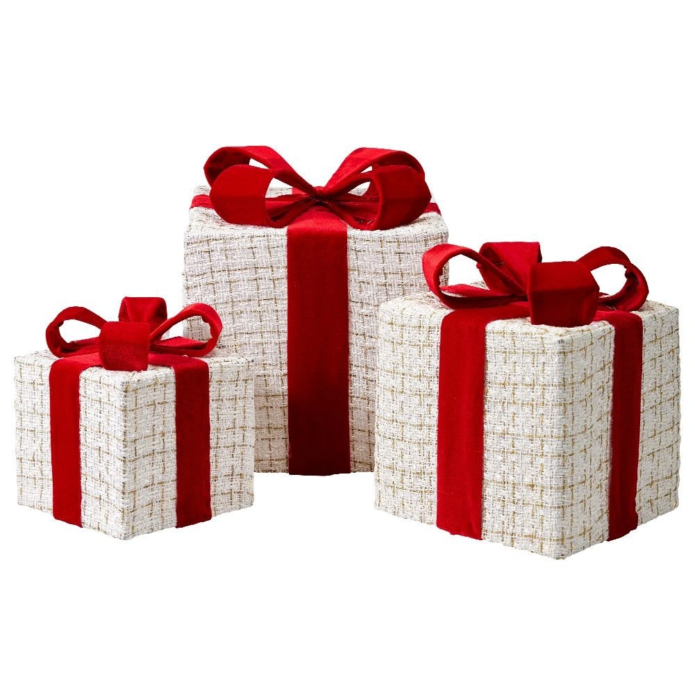 LED dovanų dekoracijų rinkinys su laikmačiu, baltas, 15 × 15 × 13,5 cm / 20 × 20 × 18,5 cm / 25 × 25 × 28 cm, 3 vnt. 2