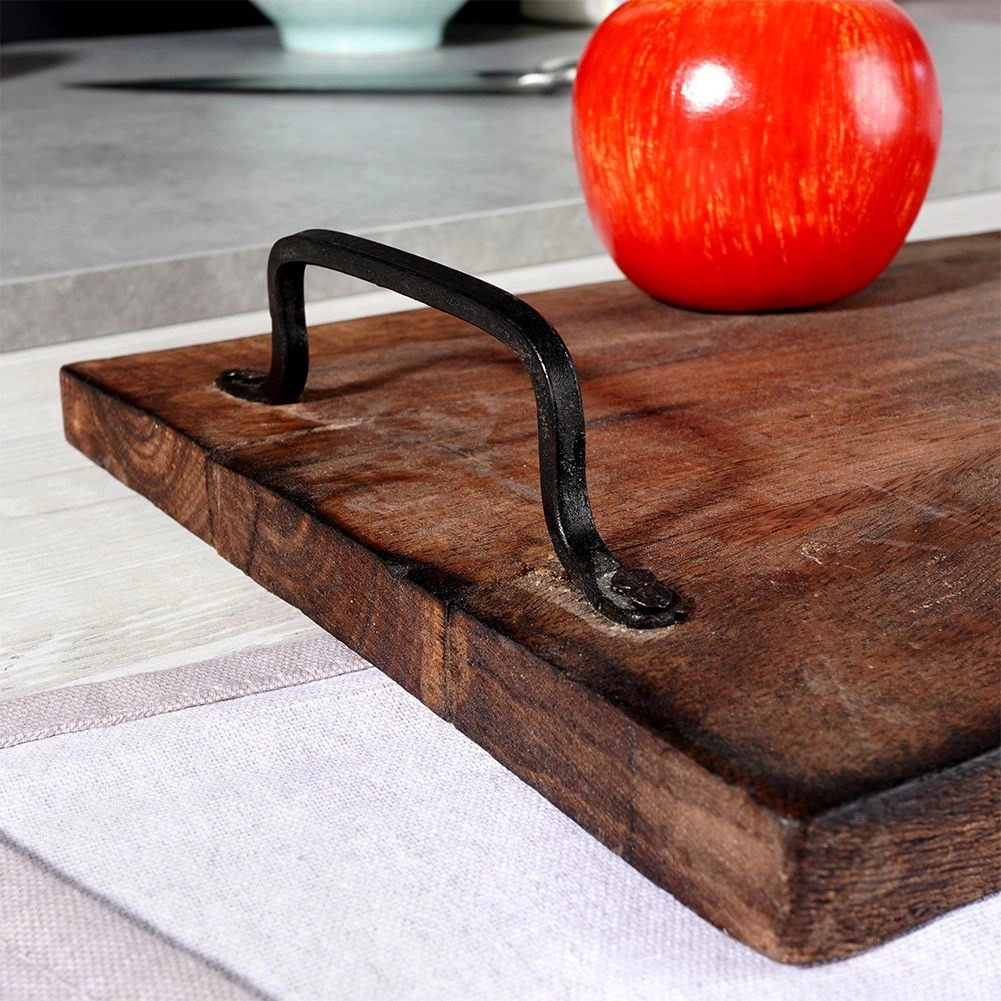 Pjaustymo lentelė iš mango medienos su metalinėmis rankenomis, ruda, 40,5 × 21,5 × 5,5 cm 3
