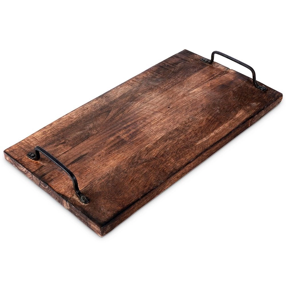 Pjaustymo lentelė iš mango medienos su metalinėmis rankenomis, ruda, 40,5 × 21,5 × 5,5 cm