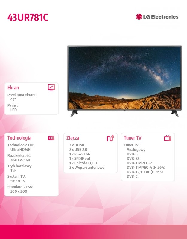 Lg 43 colių 4k uhd išmanusis televizorius 43ur781c