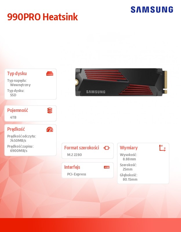 Ssd vidinis kietasis diskas samsung 990 pro heatsink mz-v9p4t0cw