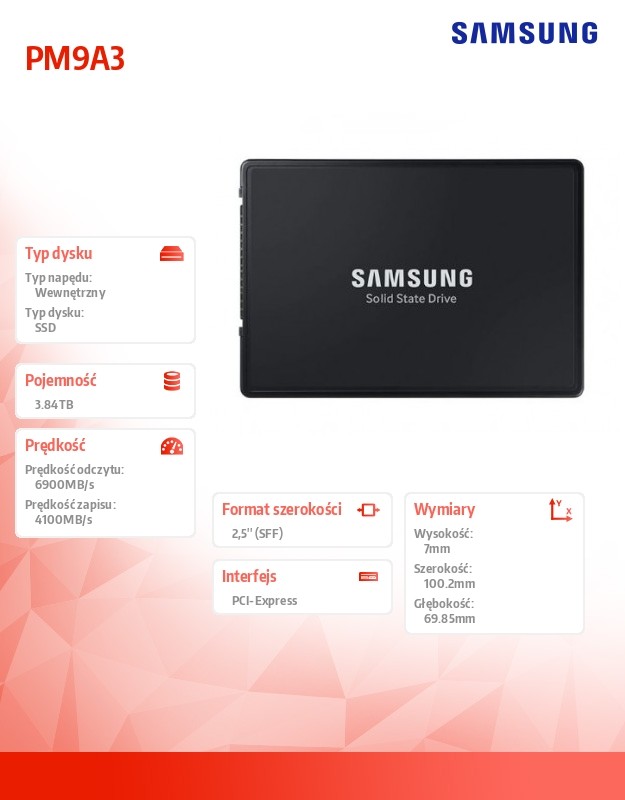 Ssd vidinis kietasis diskas samsung enterprise pm9a3 mzql23t8hcls-00w07