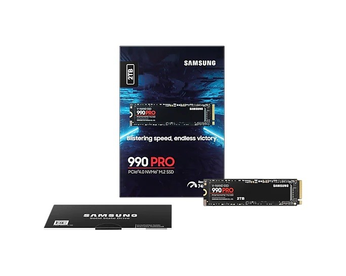 Ssd vidinis kietasis diskas samsung 990 pro, 2tb, m.2 2280, ssd interface pcie gen4x4, write speed 6900 mb/s, read speed 7450 mb/s