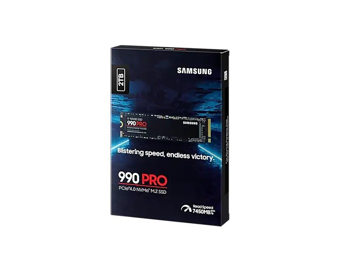 Ssd vidinis kietasis diskas samsung 990 pro, 2tb, m.2 2280, ssd interface pcie gen4x4, write speed 6900 mb/s, read speed 7450 mb/s