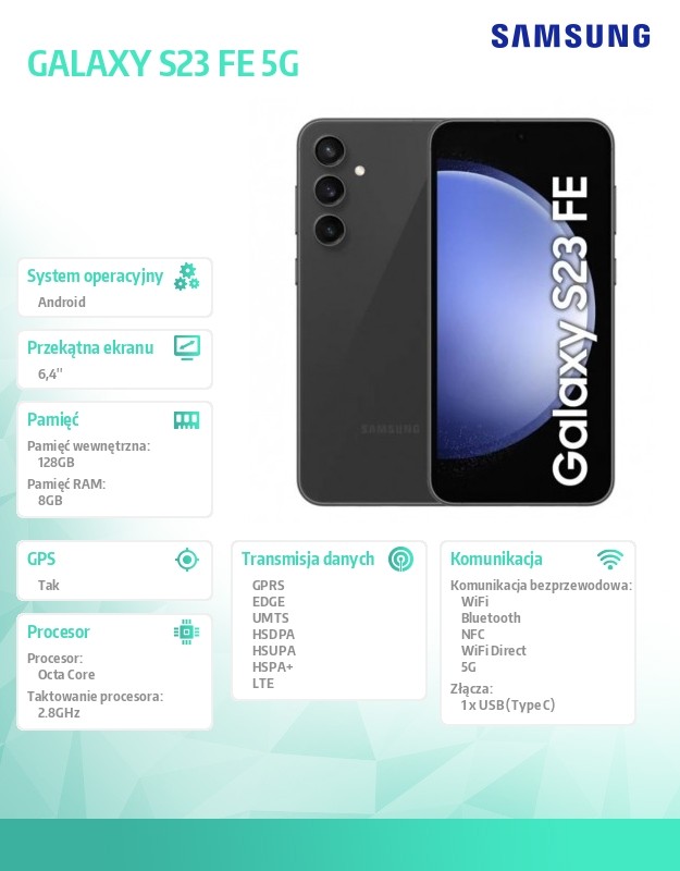 Telefonas samsung galaxy s23 fe 5g 8/128gb graphite