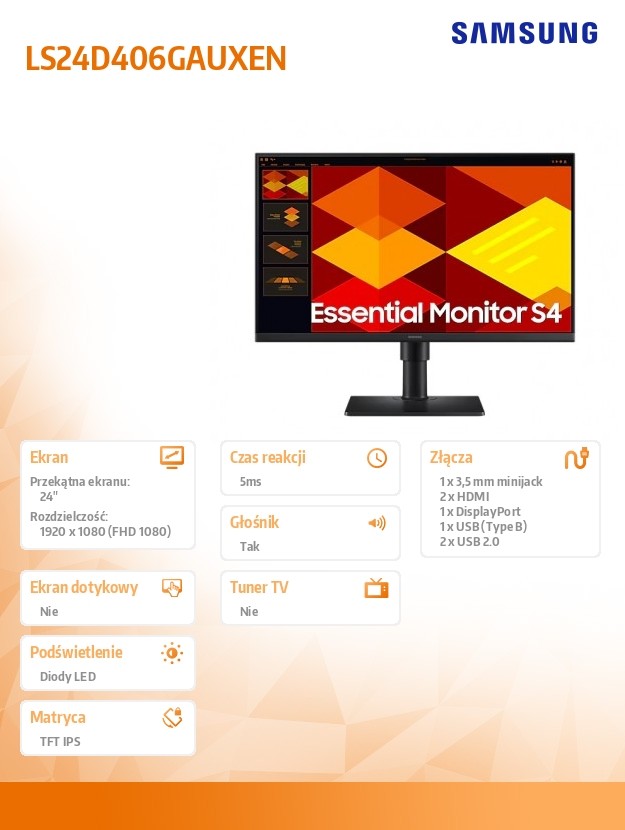Monitorius samsung ls24d406gauxen, 24