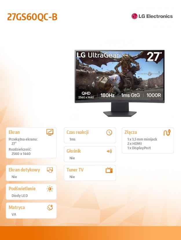 Monitorius lg 27gs60qc-b, 27