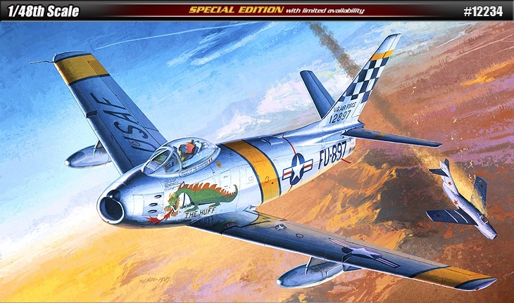Klijuojamas modelis academy 12234 f-86f the huff le 1/48