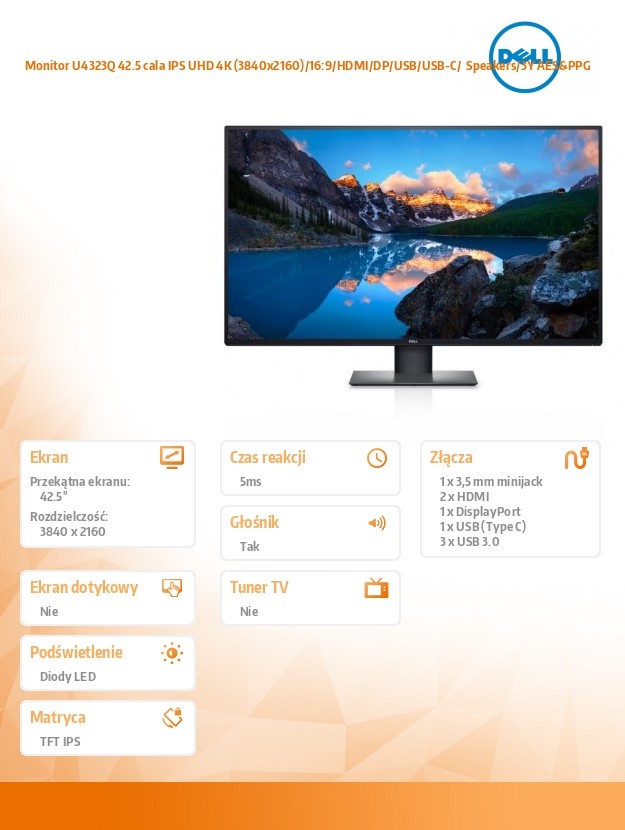 Monitorius dell u4323qe, 43