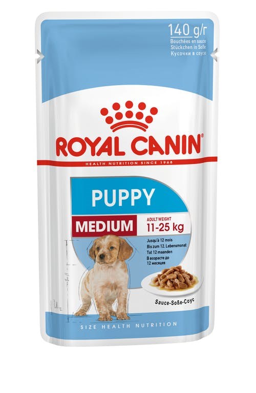 Royal canin karma shn medium puppy šlapias šunų maistas, 10x140 g